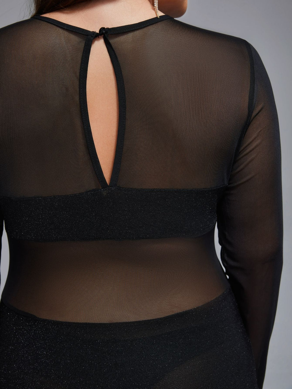 jkthpu-45 Plus Size, Plus Mesh Patchwork Glitter Bodycon Dress