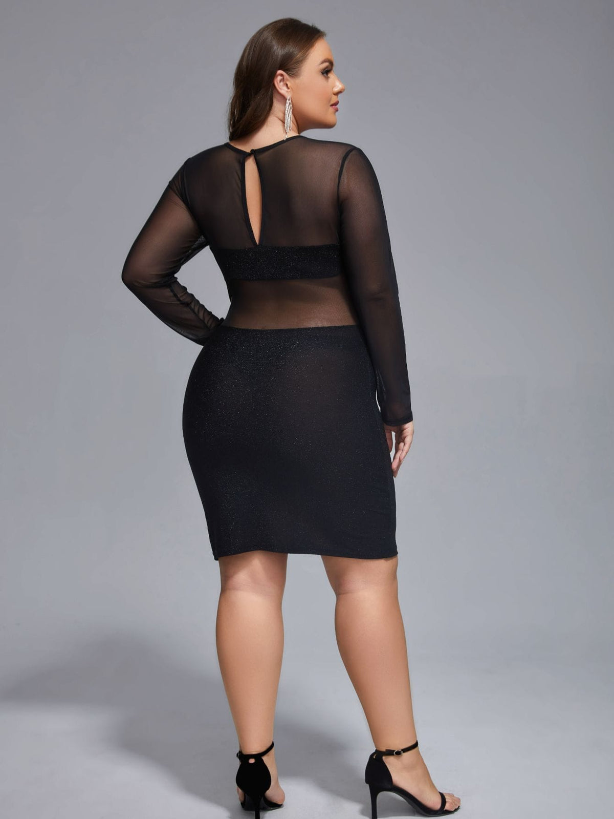 jkthpu-45 Plus Size, Plus Mesh Patchwork Glitter Bodycon Dress