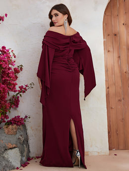 jkthpu-45 Plus Size, Plus Off Shoulder Ruched Split Sleeve Dress