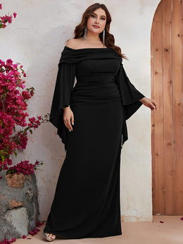 jkthpu-45 Plus Size, Plus Off Shoulder Ruched Split Sleeve Dress