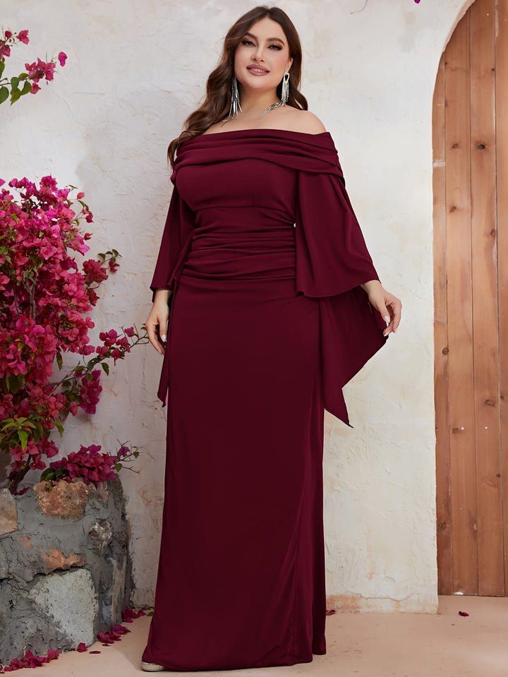 Plus Size, Plus Off Shoulder Ruched Split Sleeve Dress