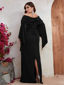 jkthpu-45 Plus Size, Plus Off Shoulder Ruched Split Sleeve Dress