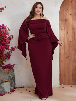 jkthpu-45 Plus Size, Plus Off Shoulder Ruched Split Sleeve Dress