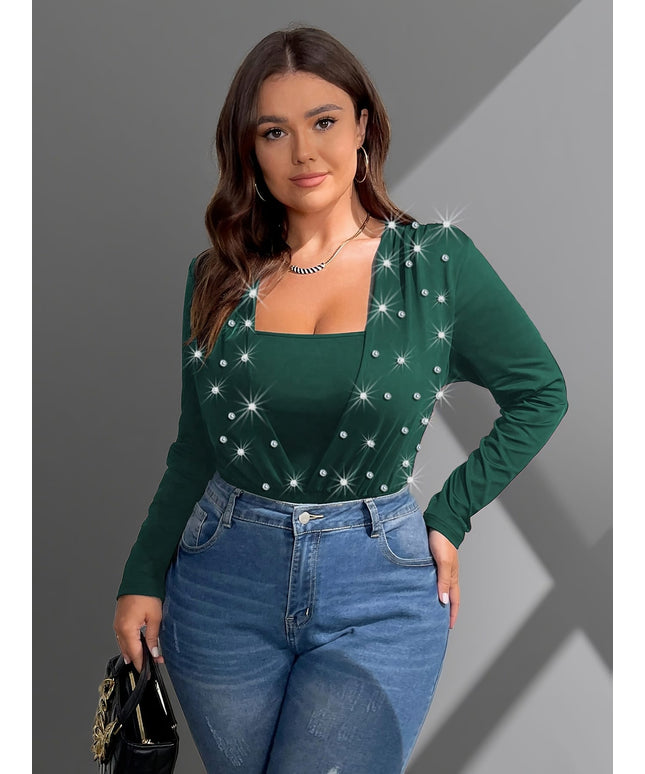 jkthpu-45 Plus Size, Plus Size Bodycon Bodysuit with Beaded