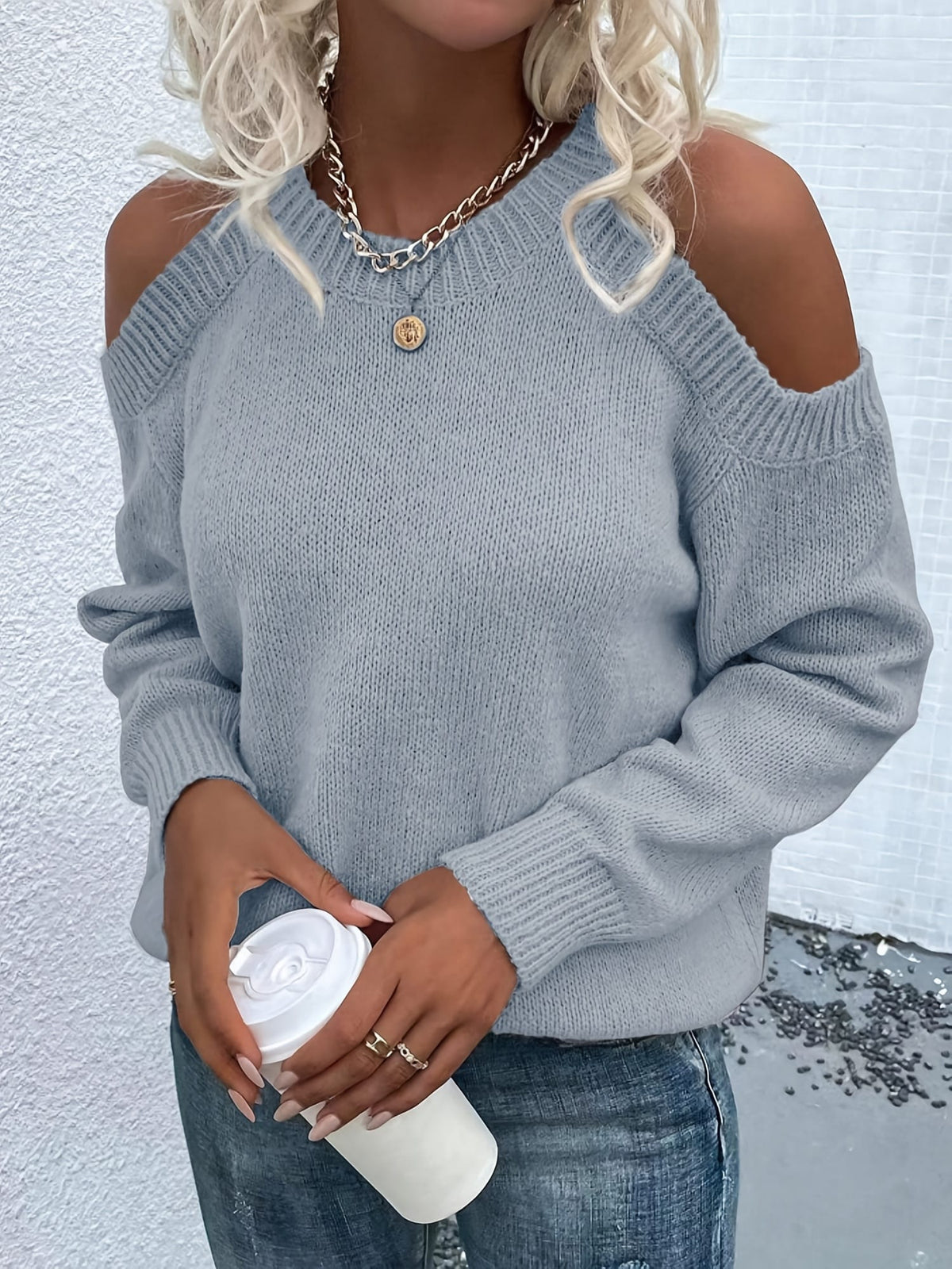 KissICON Plus Size, Plus Size Chic Off-Shoulder Women's Sweater