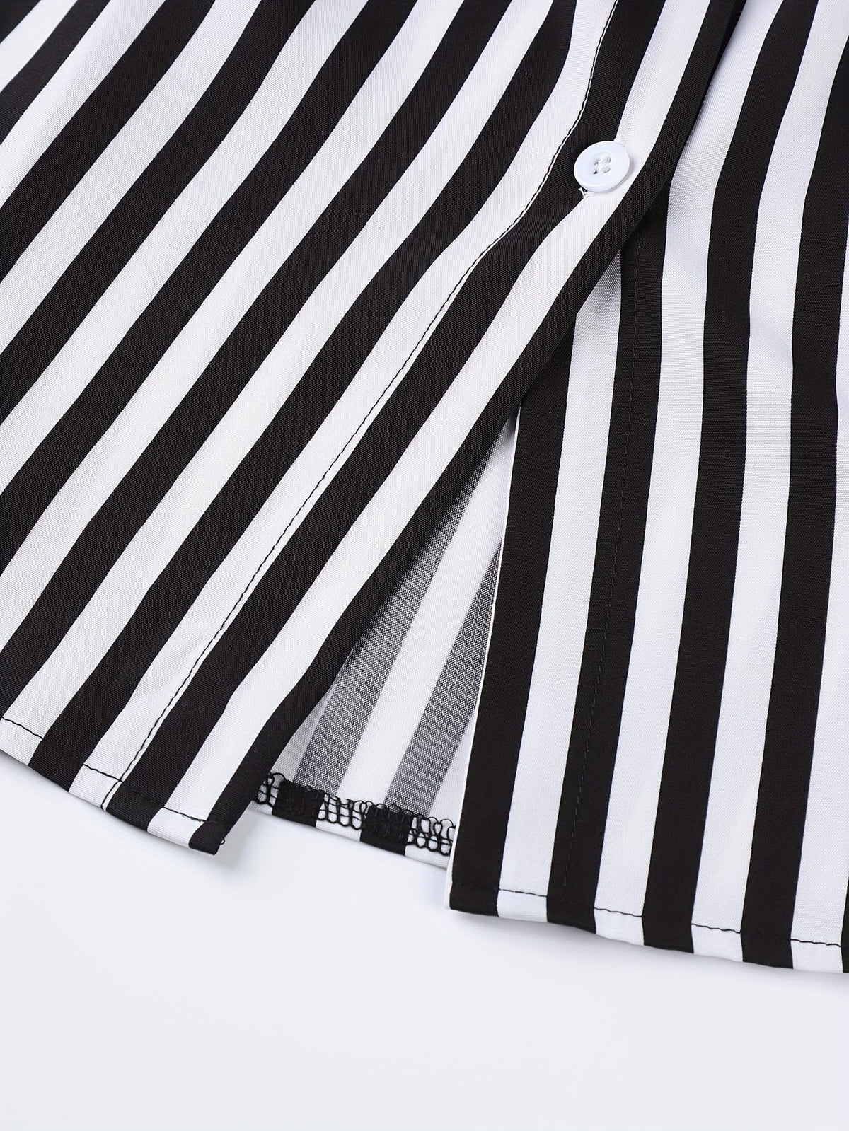 KissICON Plus Size, Plus Size Fashionable Elegant Side-Slit High Slit Waist-Length Striped Long Sleeve Shirt