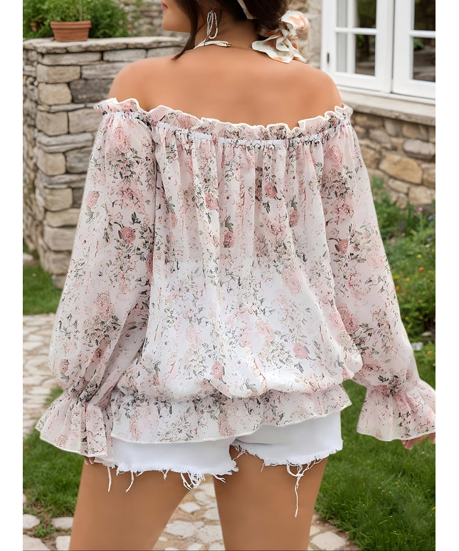jkthpu-45 Plus Size - Plus Size Floral Print Blouse