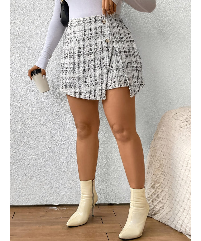 jkthpu-45 Plus Size - Plus Size High-Waisted Bodycon Skirt - Elegant Striped Non-Stretch Fabric with Side Slit, All-Season Versatile Office to Party Wear, Tailored Fit for Women, High Waisted Skirt, Party Attire, Sophisticated Style, Structured Design