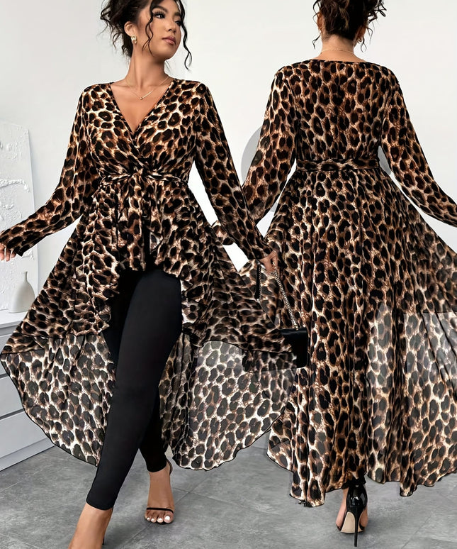 jkthpu-45 Plus Size - Plus Size - Plus Size - Plus Size, Women'S Elegant Floral Print Dress Set - Long Sleeve, V-Neck, Flowy Maxi Dress with Tie Waist, Black & White Floral Pattern, Perfect for Spring/Summer/Fall, Casual to Formal Wear, Casual Attire|Vneck Dress| F