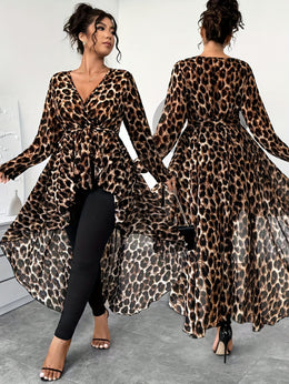 jkthpu-45 Plus Size - Plus Size - Plus Size - Plus Size, Women'S Elegant Floral Print Dress Set - Long Sleeve, V-Neck, Flowy Maxi Dress with Tie Waist, Black & White Floral Pattern, Perfect for Spring/Summer/Fall, Casual to Formal Wear, Casual Attire|Vneck Dress| F