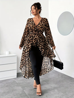 jkthpu-45 Plus Size - Plus Size - Plus Size - Plus Size, Women'S Elegant Floral Print Dress Set - Long Sleeve, V-Neck, Flowy Maxi Dress with Tie Waist, Black & White Floral Pattern, Perfect for Spring/Summer/Fall, Casual to Formal Wear, Casual Attire|Vneck Dress| F