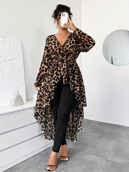 jkthpu-45 Plus Size - Plus Size - Plus Size - Plus Size, Women'S Elegant Floral Print Dress Set - Long Sleeve, V-Neck, Flowy Maxi Dress with Tie Waist, Black & White Floral Pattern, Perfect for Spring/Summer/Fall, Casual to Formal Wear, Casual Attire|Vneck Dress| F