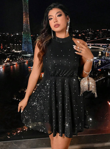 jkthpu-45 Plus Size - Plus Size - Plus Size, Women'S Elegant Black Formal & party dress - Flattering Plus Size Fit, Non-Stretchy Fabric for Evening Events, Parties, Everyday - Year-Round Chic Outfit, Special Occasion, Fitted Silhouette, Structured Fit, Stylish Appa