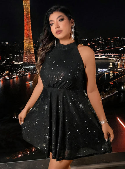 jkthpu-45 Plus Size - Plus Size - Plus Size, Women'S Elegant Black Formal & party dress - Flattering Plus Size Fit, Non-Stretchy Fabric for Evening Events, Parties, Everyday - Year-Round Chic Outfit, Special Occasion, Fitted Silhouette, Structured Fit, Stylish Appa