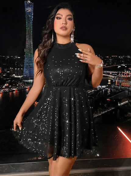 jkthpu-45 Plus Size - Plus Size - Plus Size, Women'S Elegant Black Formal & party dress - Flattering Plus Size Fit, Non-Stretchy Fabric for Evening Events, Parties, Everyday - Year-Round Chic Outfit, Special Occasion, Fitted Silhouette, Structured Fit, Stylish Appa