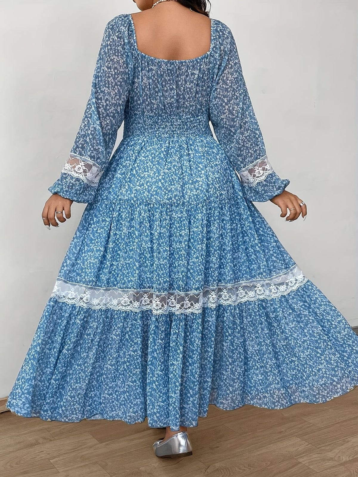 jkthpu-45 Plus Size - Plus Size - Plus Size, Women'S Elegant Floral-like dress - Long Sleeve A-Line party & Formal Dresses, Flared Hem, All-Season Formal & Everyday Outfits - Women'S Formal Attire, Special Occasion Dress, Feminine Design, Delicate Detailing, Pullov