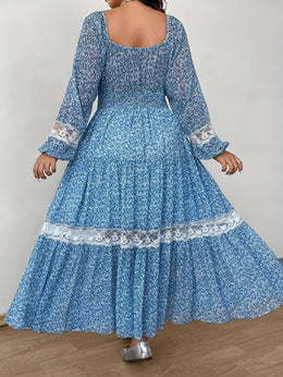 jkthpu-45 Plus Size - Plus Size - Plus Size, Women'S Elegant Floral-like dress - Long Sleeve A-Line party & Formal Dresses, Flared Hem, All-Season Formal & Everyday Outfits - Women'S Formal Attire, Special Occasion Dress, Feminine Design, Delicate Detailing, Pullov