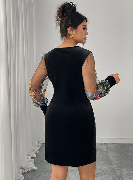 jkthpu-45 Plus Size - Plus Size - Plus Size, Women'S Elegant Formal & Party Dress - Long Sleeve Deep V-Neck Evening gown, Non-Stretchy Mesh Fabric, Flattering Fit for Galas, Weddings, Business Events - Year-Round Formal Attire, Formal Dresses, for Galaxy Event Atti