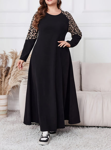 jkthpu-45 Plus Size - Plus Size - Plus Size, Women'S Elegant Leopard Print Maxi Dress - Formal & Casual Chic Outfit, Flattering Fit for Parties, Office, Casual Attire - Fall/Winter Wardrobe Essential, Party Attire, Sophisticated Design, Comfortable Material, Stylis