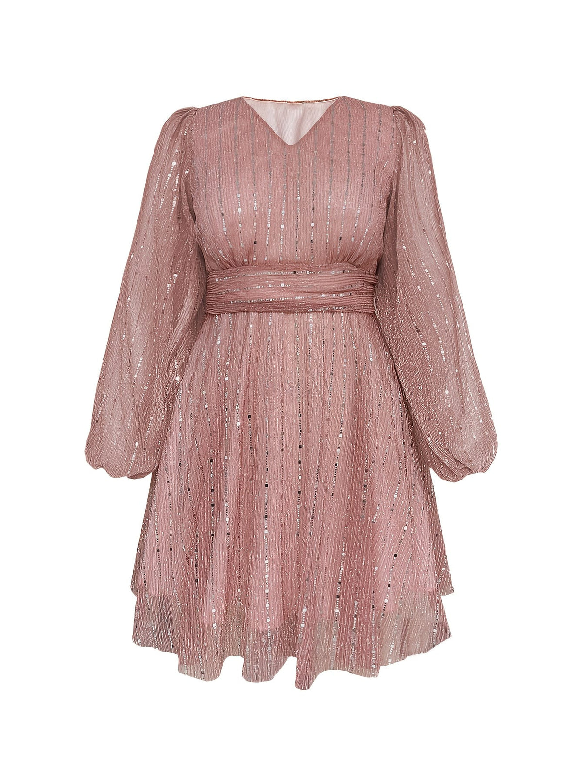 jkthpu-45 Plus Size - Plus Size - Plus Size, Women'S Plus Size Elegant Party Dress - Formal Evening gown with V-Neck & Lantern Sleeves, Flattering Fit for Galas, Weddings, Proms - Year-Round Formal Attire, Wedding Guest Outfit, Glamorous Design, Shimmering Fabric,