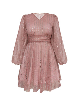 jkthpu-45 Plus Size - Plus Size - Plus Size, Women'S Plus Size Elegant Party Dress - Formal Evening gown with V-Neck & Lantern Sleeves, Flattering Fit for Galas, Weddings, Proms - Year-Round Formal Attire, Wedding Guest Outfit, Glamorous Design, Shimmering Fabric,