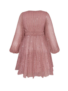 jkthpu-45 Plus Size - Plus Size - Plus Size, Women'S Plus Size Elegant Party Dress - Formal Evening gown with V-Neck & Lantern Sleeves, Flattering Fit for Galas, Weddings, Proms - Year-Round Formal Attire, Wedding Guest Outfit, Glamorous Design, Shimmering Fabric,
