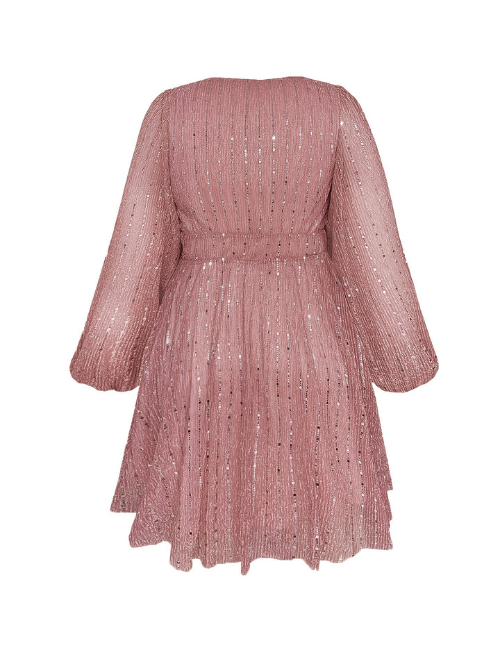 Plus Size - Plus Size - Plus Size, Women'S Plus Size Elegant Party Dress - Formal Evening gown with V-Neck & Lantern Sleeves, Flattering Fit for Galas, Weddings, Proms - Year-Round Formal Attire, Wedding Guest Outfit, Glamorous Design, Shimmering Fabric,