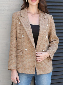 jkthpu-45 Plus Size, Plus Size Tweed Suit Jacket with Double Row Pearl Buttons + Shiny, and Elegant