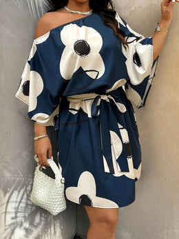 jkthpu-45 Plus Size - Plus-Size Women'S Casual Holiday Style Dress, a Fashionable And Elegant Off-Shoulder Dress for Summer.