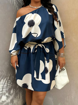 jkthpu-45 Plus Size - Plus-Size Women'S Casual Holiday Style Dress, a Fashionable And Elegant Off-Shoulder Dress for Summer.