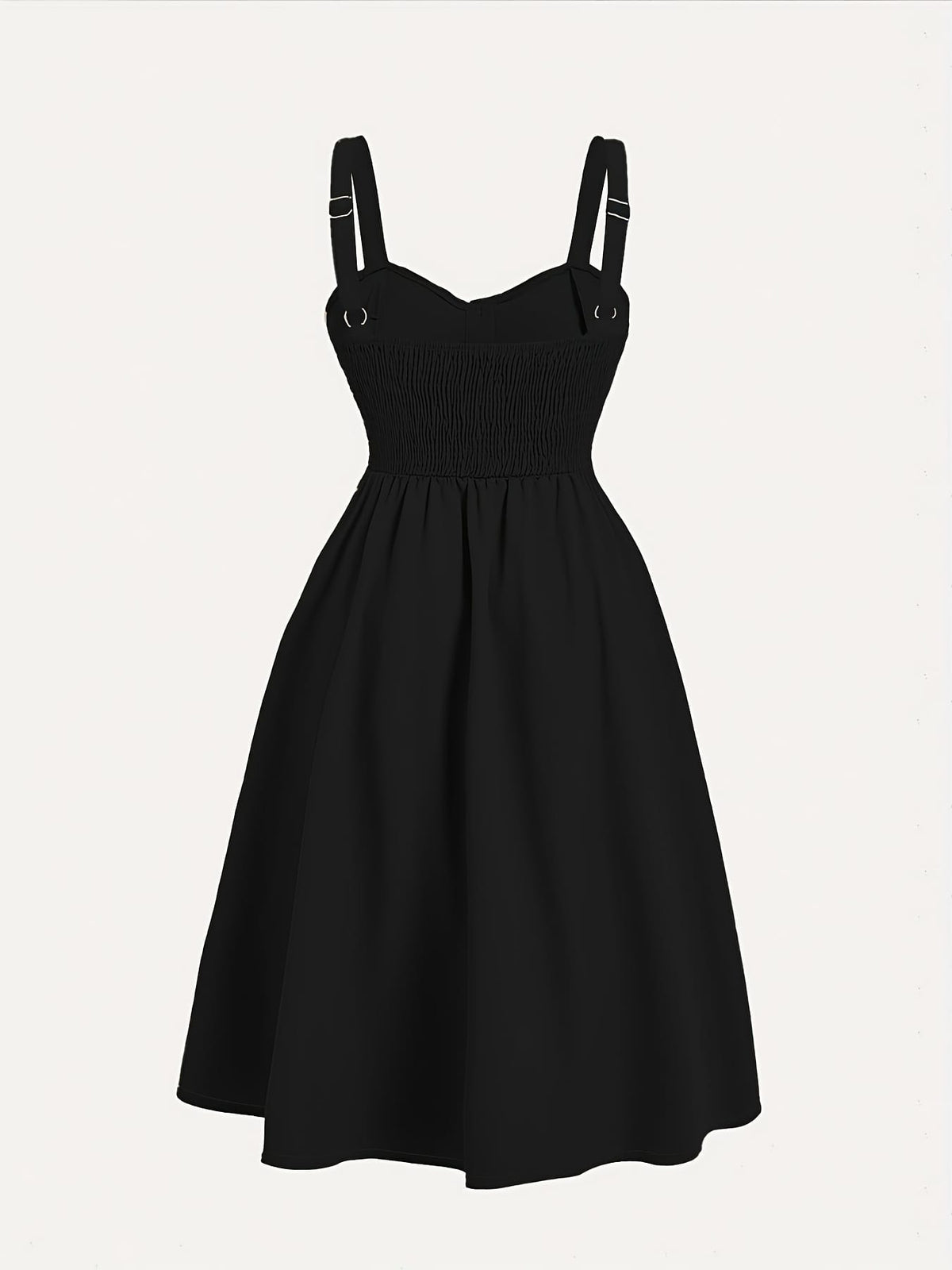 jkthpu-45 Plus Size - Plus Size - Women'S Elegant Black Fitted Dress with Front Button Closure & Pockets - Sleeveless Ruched Waist, Cinched Back, and Flared Skirt for Spring/Summer, Casual to Formal Wear, Casual Attire | Ruched Waist Dress | Nonstretch Fabric