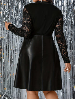 jkthpu-45 Plus Size - Plus Size, Women'S Elegant Black Lace Sleeve dress - Formal to Casual Chic Outfit, Flattering A-Line Silhouette, Easy-Care Everyday & Evening Wear for Parties, Office, Dates - Women'S Fashion Dress, Party Attire, Sophisticated Style, Office At