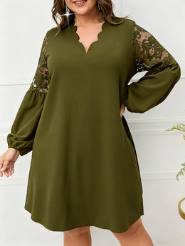 jkthpu-45 Plus Size - Plus Size, Women'S Elegant Burgundy Formal & Everyday dress - Long Sleeve V-Neck, Flared Hem, Non-Stretchy fabric for Wedding, Party, Office - Plus Size Friendly Elegant Evening gown, Wedding Guest Attire, Lace Detailing, Aline Silhouette, Pul