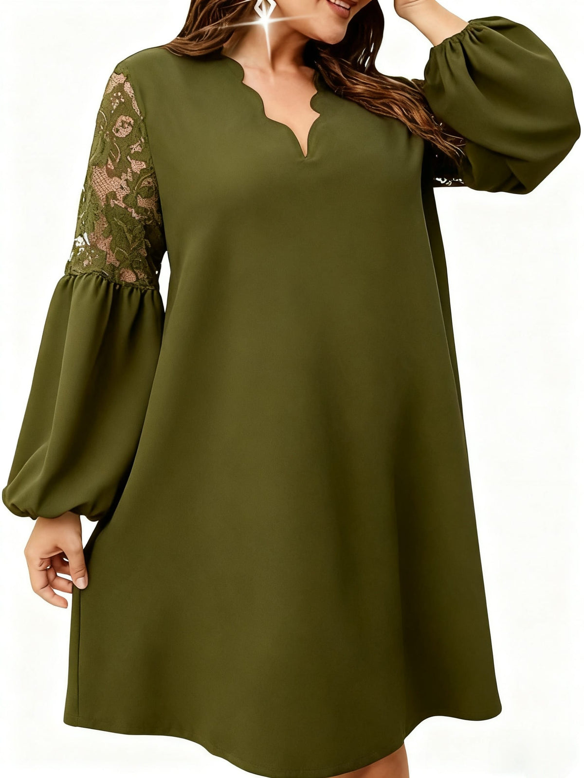 jkthpu-45 Plus Size - Plus Size, Women'S Elegant Burgundy Formal & Everyday dress - Long Sleeve V-Neck, Flared Hem, Non-Stretchy fabric for Wedding, Party, Office - Plus Size Friendly Elegant Evening gown, Wedding Guest Attire, Lace Detailing, Aline Silhouette, Pul