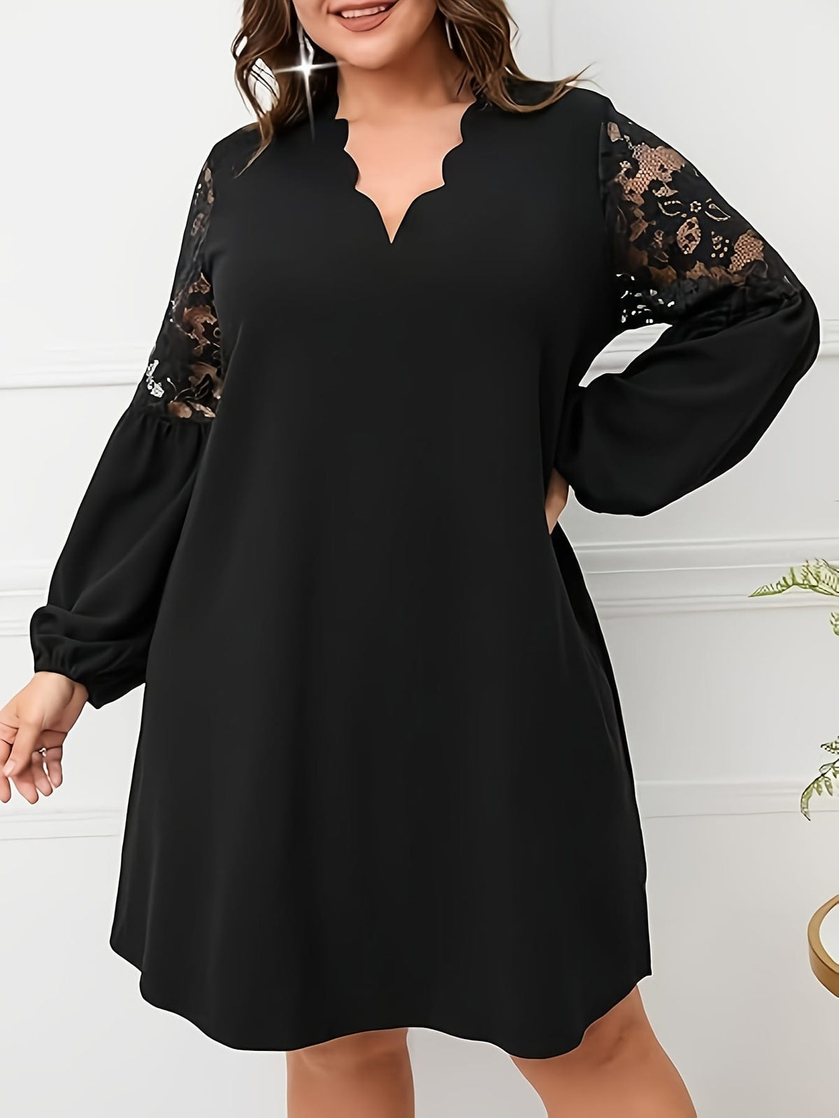 jkthpu-45 Plus Size - Plus Size, Women'S Elegant Burgundy Formal & Everyday dress - Long Sleeve V-Neck, Flared Hem, Non-Stretchy fabric for Wedding, Party, Office - Plus Size Friendly Elegant Evening gown, Wedding Guest Attire, Lace Detailing, Aline Silhouette, Pul