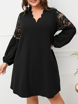 jkthpu-45 Plus Size - Plus Size, Women'S Elegant Burgundy Formal & Everyday dress - Long Sleeve V-Neck, Flared Hem, Non-Stretchy fabric for Wedding, Party, Office - Plus Size Friendly Elegant Evening gown, Wedding Guest Attire, Lace Detailing, Aline Silhouette, Pul