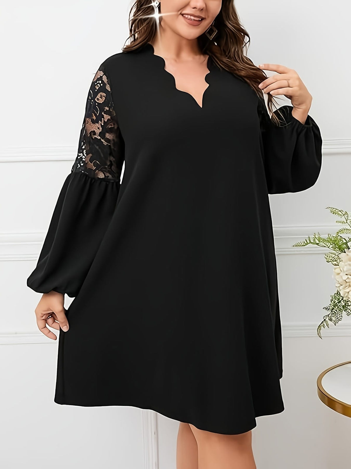jkthpu-45 Plus Size - Plus Size, Women'S Elegant Burgundy Formal & Everyday dress - Long Sleeve V-Neck, Flared Hem, Non-Stretchy fabric for Wedding, Party, Office - Plus Size Friendly Elegant Evening gown, Wedding Guest Attire, Lace Detailing, Aline Silhouette, Pul