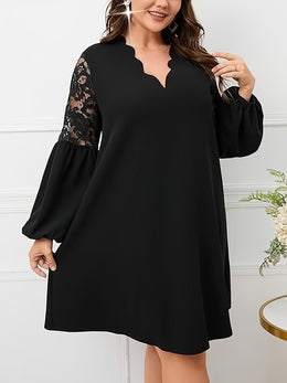 jkthpu-45 Plus Size - Plus Size, Women'S Elegant Burgundy Formal & Everyday dress - Long Sleeve V-Neck, Flared Hem, Non-Stretchy fabric for Wedding, Party, Office - Plus Size Friendly Elegant Evening gown, Wedding Guest Attire, Lace Detailing, Aline Silhouette, Pul