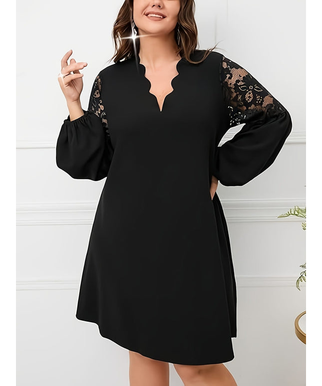 jkthpu-45 Plus Size - Plus Size, Women'S Elegant Burgundy Formal & Everyday dress - Long Sleeve V-Neck, Flared Hem, Non-Stretchy fabric for Wedding, Party, Office - Plus Size Friendly Elegant Evening gown, Wedding Guest Attire, Lace Detailing, Aline Silhouette, Pul