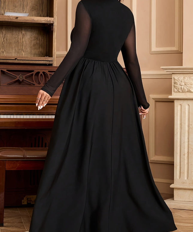 jkthpu-45 Plus Size, Plus Size Women's Elegant Floor-Length A-Line Maxi Dress with Puffed Short Sleeve & A-Line Hem - Floor-Length Formal Evening Gown, Solid Black Floor-Length Dress with Waist-Cinching, Machine Washable for Weddings, Galas, Proms - All-Season Luxu