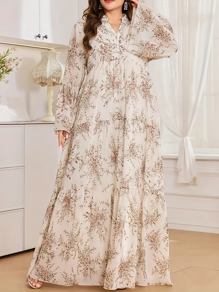 Plus Size - Plus Size, Women'S Elegant Floral maxi dress - Flowy Formal & Casual long gown, Non-Stretchy fabric, Button Front Closure, Plus Size Friendly, All-Season Party Wedding Everyday Outfit, Dresses for Wedding, Special Occasion Gown, Vneck Design,