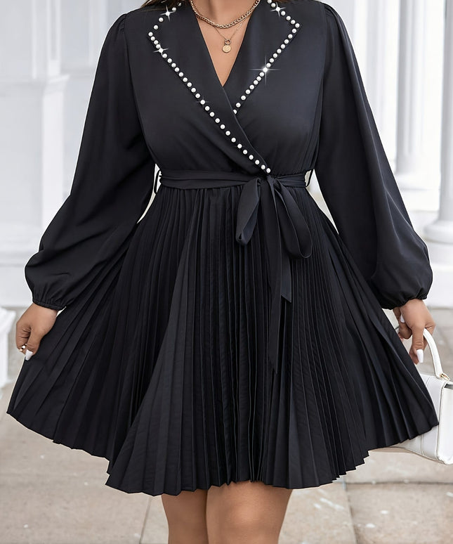 jkthpu-45 Plus Size - Plus Size, Women'S Elegant Formal Party Wedding Dress - Flared Sleeve with Waist Tie Belt, Flared Hem, Non-Stretchy Fabric for Gala, Evening Events, Special Occasions - Year-Round Formal Attire, Dresses for Wedding Guest, Gala Attire, Vneck De