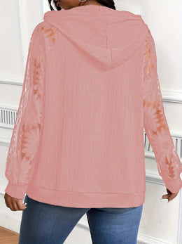 jkthpu-45 Plus Size, Plus-Size Women's Elegant Lace-Trimmed Hoodie -