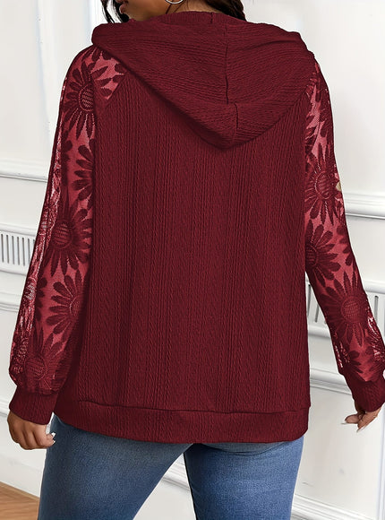 jkthpu-45 Plus Size, Plus-Size Women's Elegant Lace-Trimmed Hoodie -