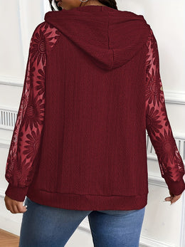 jkthpu-45 Plus Size, Plus-Size Women's Elegant Lace-Trimmed Hoodie -