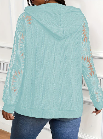 jkthpu-45 Plus Size, Plus-Size Women's Elegant Lace-Trimmed Hoodie -