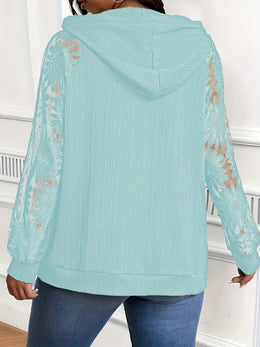 jkthpu-45 Plus Size, Plus-Size Women's Elegant Lace-Trimmed Hoodie -