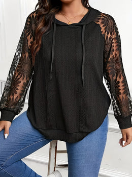 jkthpu-45 Plus Size, Plus-Size Women's Elegant Lace-Trimmed Hoodie -