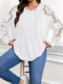 jkthpu-45 Plus Size, Plus-Size Women's Elegant Lace-Trimmed Hoodie -