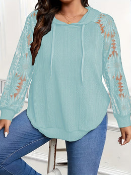 jkthpu-45 Plus Size, Plus-Size Women's Elegant Lace-Trimmed Hoodie -